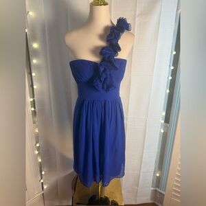 BCBGMaxAzria Silk One Shoulder Dress in Vibrant Blue